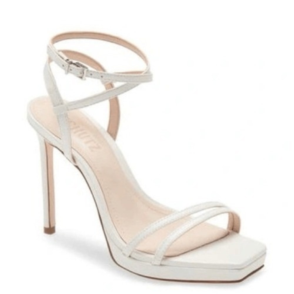 Schutz Tersa White Leather Square Toe Platform Strappy Stiletto Sandals 10B NEW